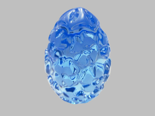 Blue Glass Egg Paperweight Blooming Carved Flowers - Designer Unique Finds 