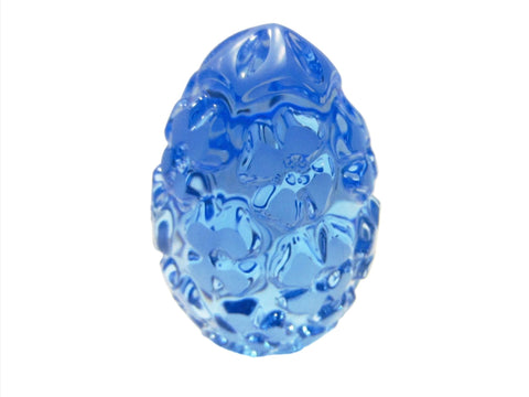 Blue Glass Egg Paperweight Blooming Carved Flowers - Designer Unique Finds 
