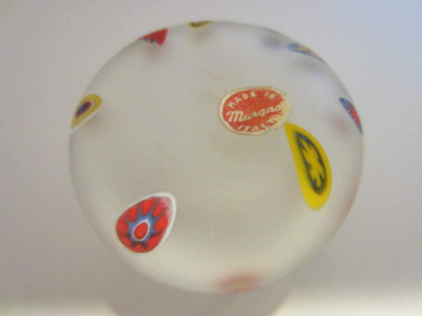 Murano Opaline Paperweight Millefiori Glass Cased Labeled Made in Italy