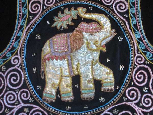 Sequined Elephant Framed Textile Art Hand Made Tapestry