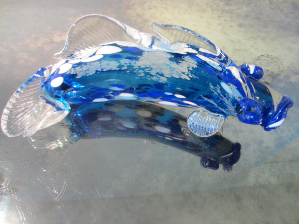 Behrotock Iridescent Mouth Blown Blue Glass Fish Sculpture Signed Dated - Designer Unique Finds 