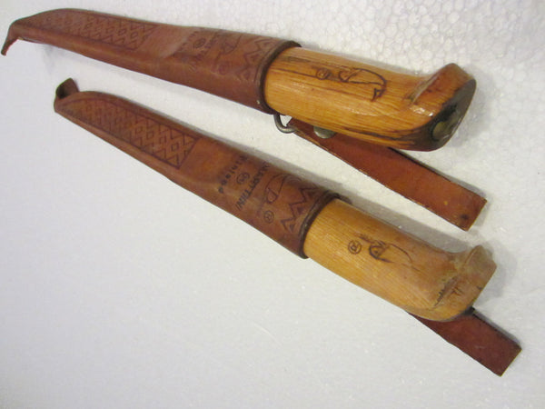 Rapala Finland J Marttiini Fishing Knives Wood Handles Leather Sheath - Designer Unique Finds 