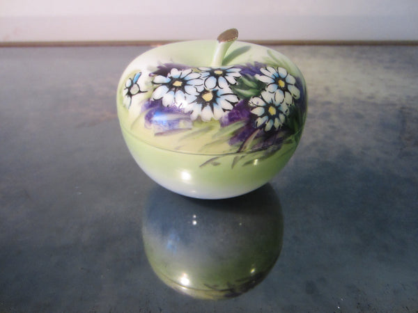 Fine China Green Apple Box Hand Painted Floral Artist Singed Original Arnartcreation - Designer Unique Finds 