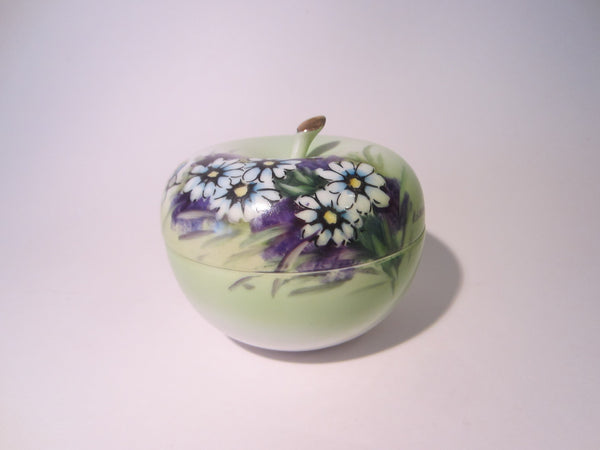Fine China Green Apple Box Hand Painted Floral Artist Singed Original ArnartCreation - Designer Unique Finds 