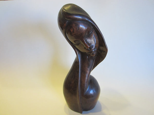 Folk Art Figure Mahogany Portrait Bust Carving Ebony Statue - Designer Unique Finds 