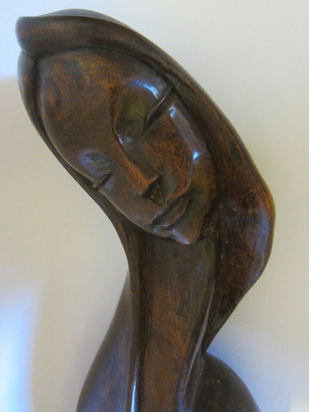 Folk Art Figure Mahogany Portrait Bust Carving Ebony Statue - Designer Unique Finds 