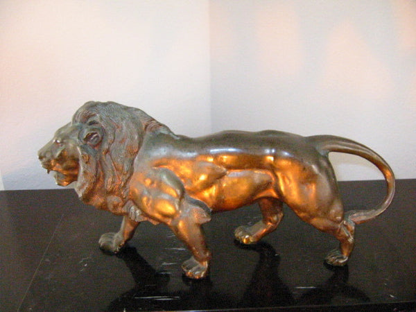 Bronze Lion Sculpture Black Marble Stand - Designer Unique Finds 
 - 3