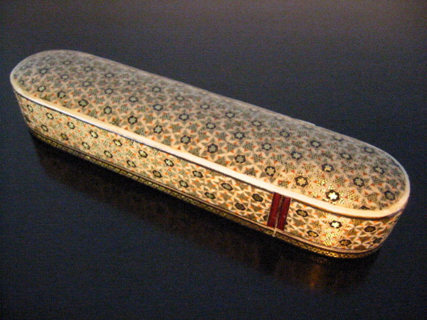 Persian Khatam Inlaid Marquetry Folk Art Pencil Case - Designer Unique Finds 