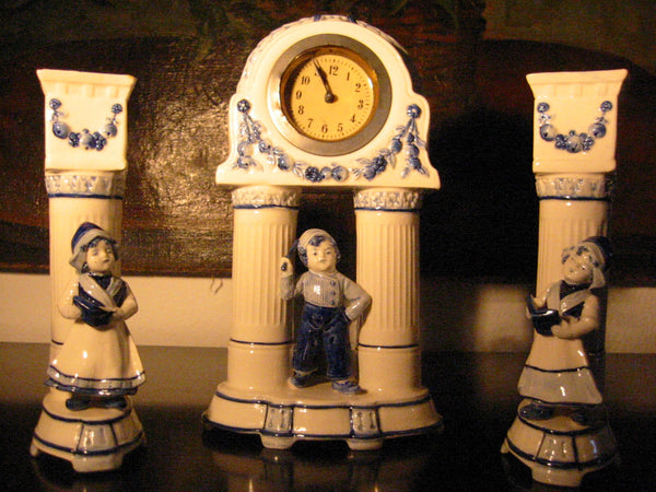 Blue Delfts Holland Porcelain Clock Candle Holders Dutch Portraits - Designer Unique Finds 
 - 4