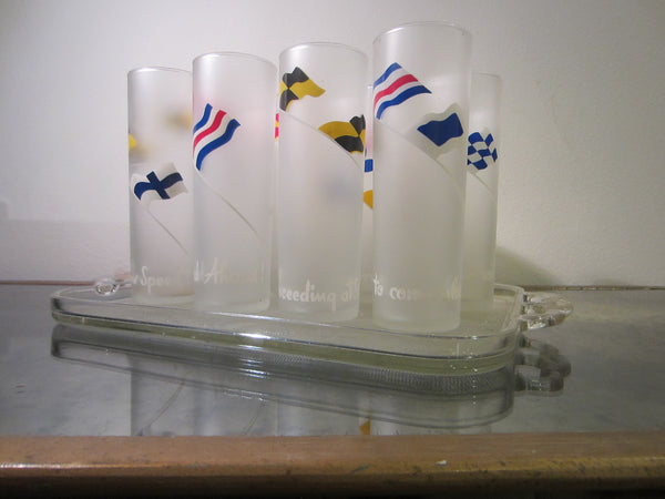 Drinking Glass Tumblers Set of Eight Scripted International Symbols Frost Design - Designer Unique Finds 