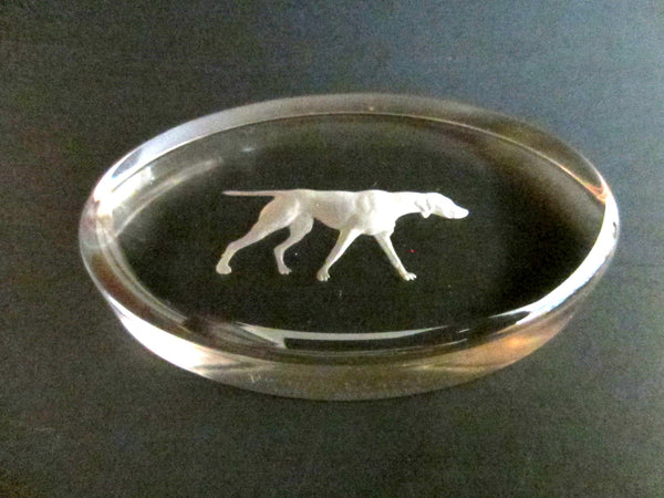 Fostoria Glass Co Moundsville W VA Frost Hound Dog Oval Paperweight
