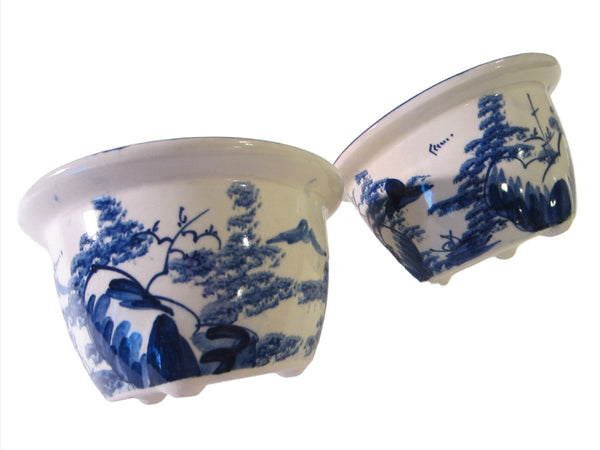 Blue White Transfer Ceramic Bowls Planters Asian Inspires - Designer Unique Finds 
 - 7