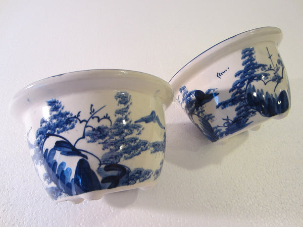 Blue White Transfer Ceramic Bowls Planters Asian Inspires - Designer Unique Finds 
 - 7