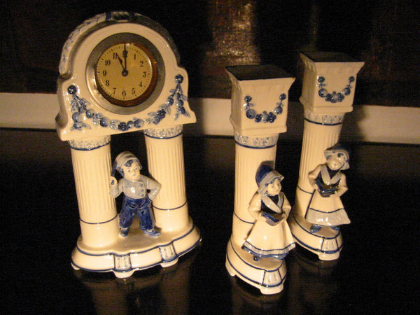 Blue Delfts Holland Porcelain Clock Candle Holders Dutch Portraits - Designer Unique Finds 
 - 2