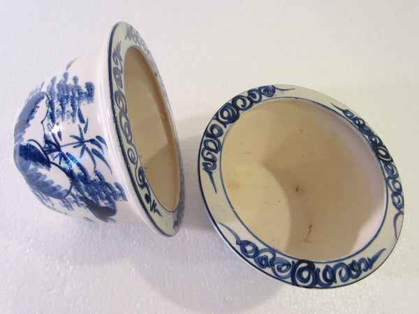 Blue White Transfer Ceramic Bowls Planters Asian Inspires - Designer Unique Finds 
 - 2