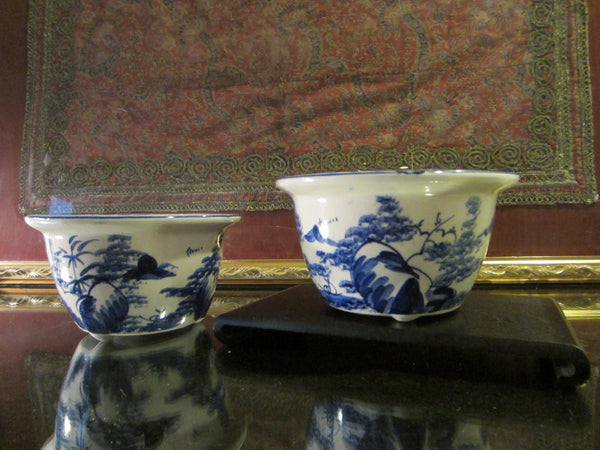 Blue White Transfer Ceramic Bowls Planters Asian Inspires - Designer Unique Finds 
 - 3