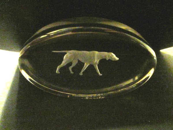 Fostoria Glass Co Moundsville W VA Frost Hound Dog Oval Paperweight