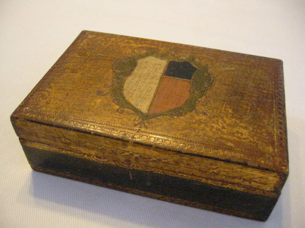 Florentine Jewelry Box Gilt Decorated Crested Shield Monogrammed FP