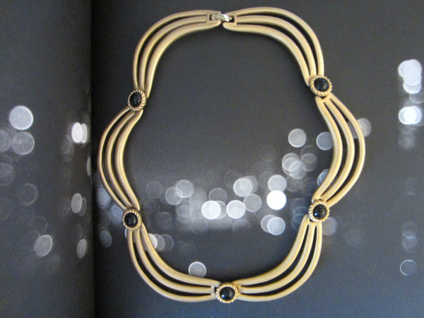 Monet Collar Necklace Gold Tone Black Onyx Cabochons - Designer Unique Finds 
 - 2