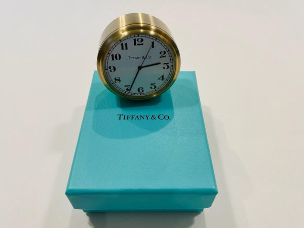 Tiffany Co Brass Round Mini Quartz Desk Clock