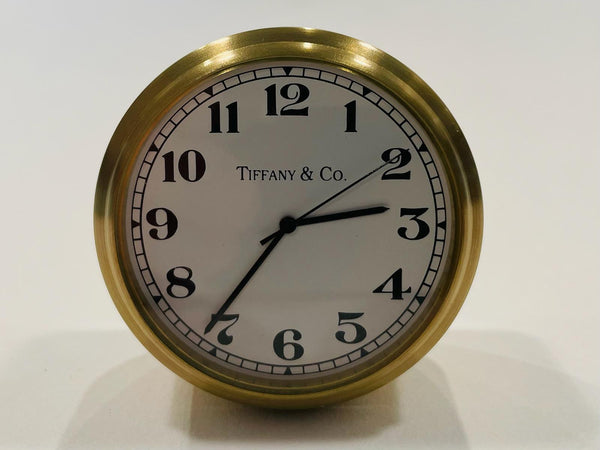 Tiffany Co Brass Round Mini Quartz Desk Clock