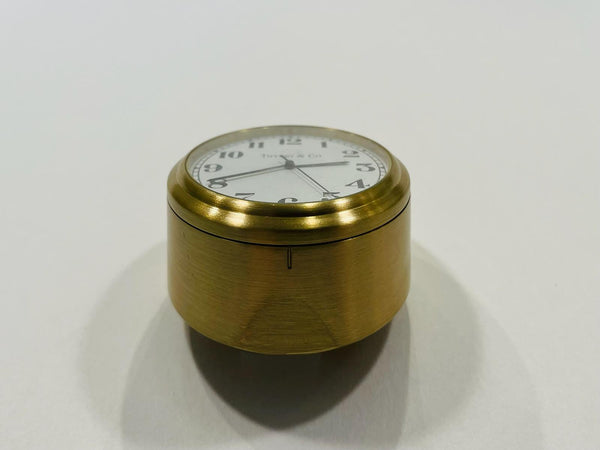 Tiffany Co Brass Round Mini Quartz Desk Clock