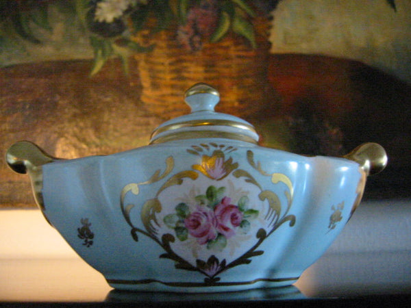 Limoges France Blue Porcelain Incense Decorated Gilt Floral Medallion