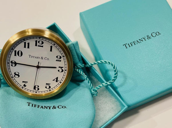 Tiffany Co Brass Round Mini Quartz Desk Clock