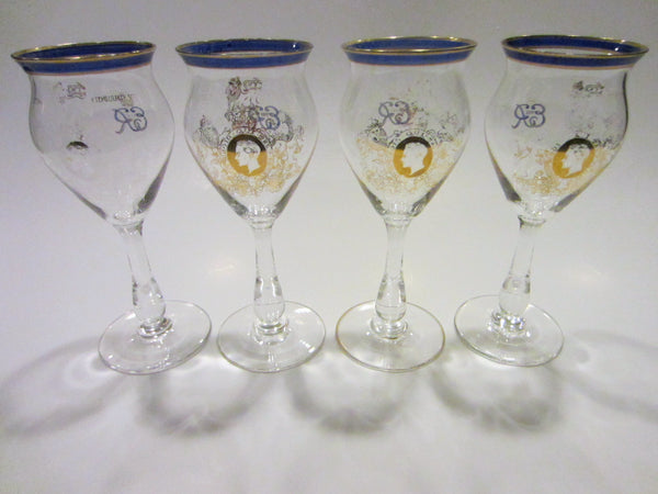 ER VIII King Edward Coronation English 4 Stemware Cordial Wine Goblets Set