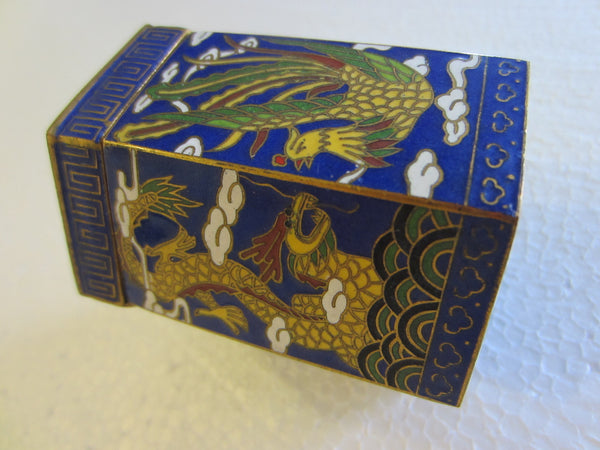 Asian Miniature Cloisonne Hexagonal Box Decorated Yellow Phoenix Dragons - Designer Unique Finds 
 - 2