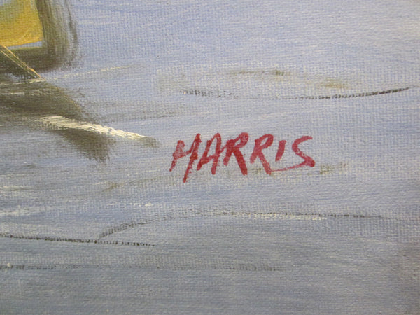 Merchant In Venice Gondola Ride Signed Harris Oil On Canvas