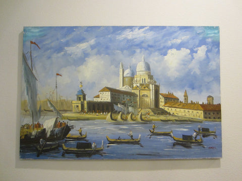 Merchant In Venice Gondola Ride Signed Harris Oil On Canvas 