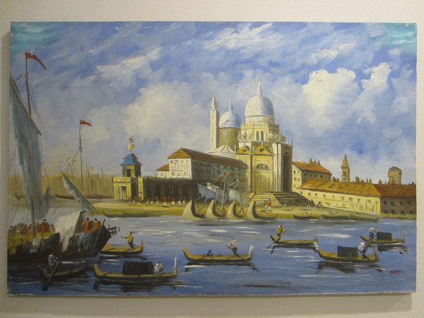 Merchant In Venice Gondola Ride Signed Harris Oil On Canvas
