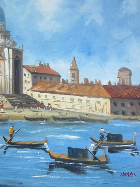 Merchant In Venice Gondola Ride Signed Harris Oil On Canvas