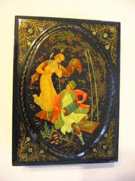 Russian Lacquer Box Lovers On Swing With Signature - Designer Unique Finds 