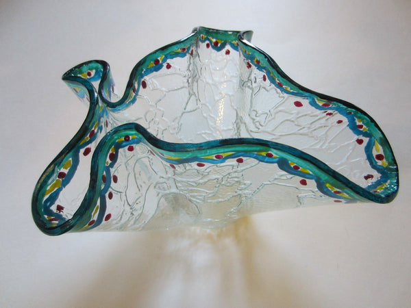 Handkerchief Glass Vase Crackle Design Signed by Artist