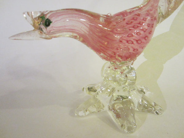 A Pink Murano Glass Bird Barrovier Toso Gold Inclusion Star Stand - Designer Unique Finds 