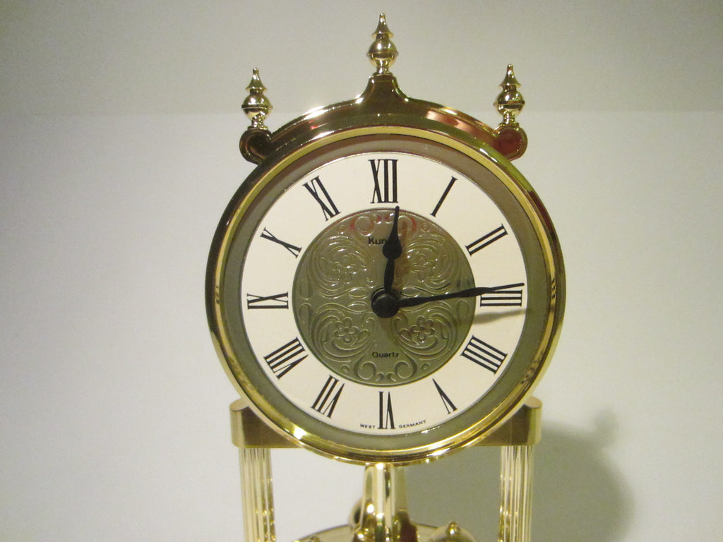 Kundo West Germany Anniversary Mantle Clock Glass Dome Brass Pendulum