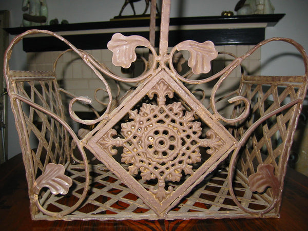 Iron French Basket Pierced Geometric Openwork Floral Medallion - Designer Unique Finds 
 - 3