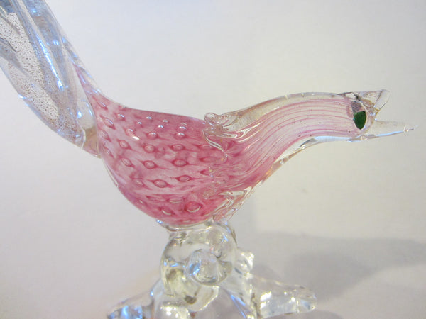 A Pink Murano Glass Bird Barrovier Toso Gold Inclusion Star Stand - Designer Unique Finds 