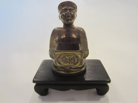 Japan KI Brass Figure Seated Man Signature Symbolic Incense Statue