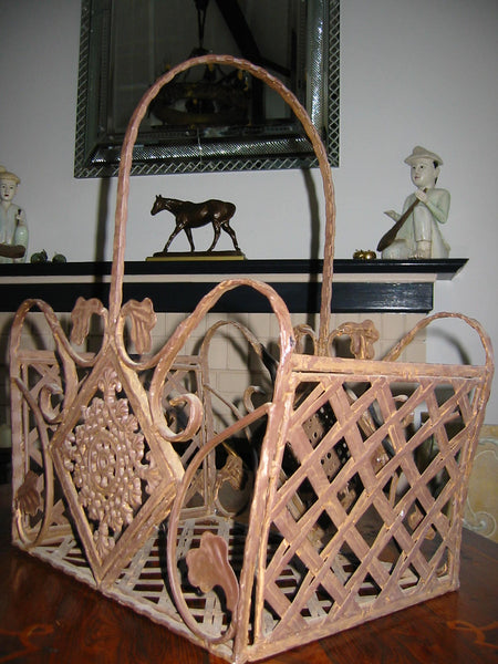 Art Deco French Metal Basket Geometric Floral Openwork