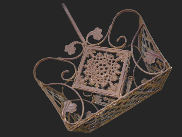 Art Deco French Metal Basket Geometric Floral Openwork