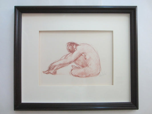 Contemporary Portrait Pencil Drawing Signed Gouache 