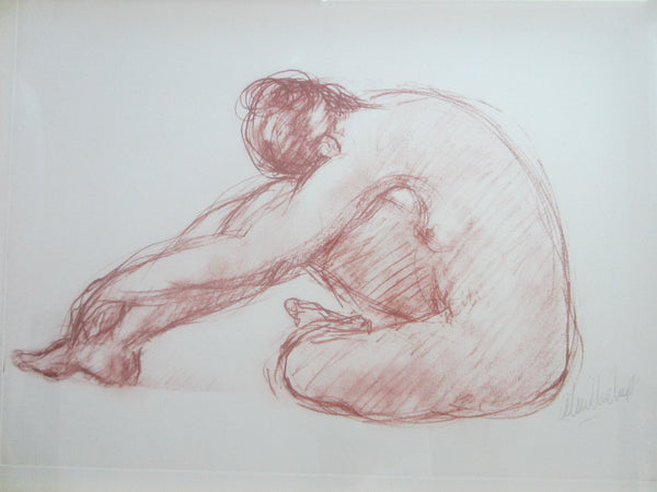 Impressionist Portrait Pencil Drawing Signed Gouache