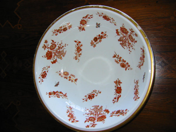 Porcelain Fruit Bowl Decorated Gilt Rustic Orange Painted Flowers Butterflies - Designer Unique Finds 
 - 2