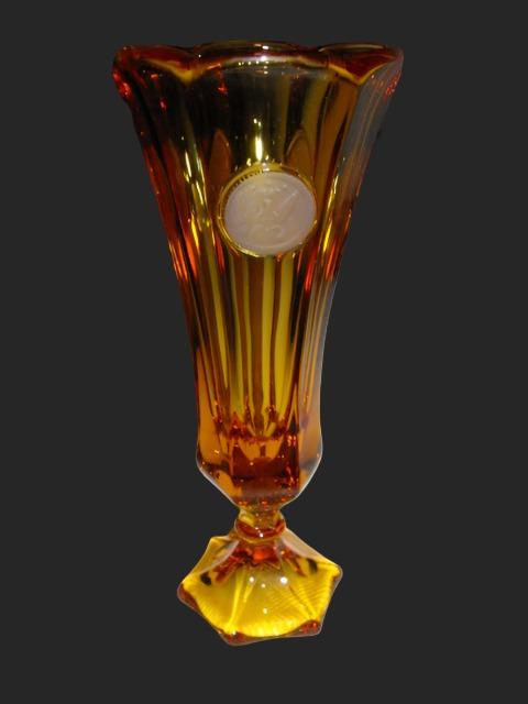 Fostoria Amber Cased Frosted Torch Coins Stem Glass Trumpet Vase