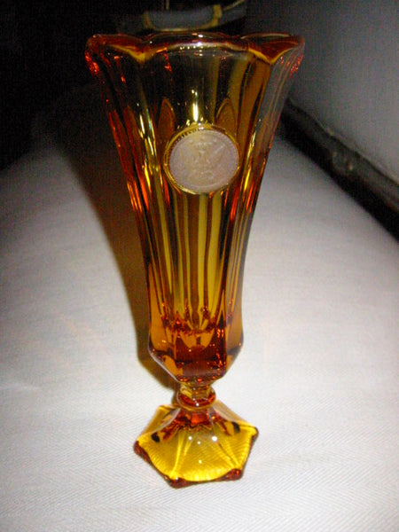 Fostoria Amber Cased Frosted Torch Coins Stem Glass Trumpet Vase