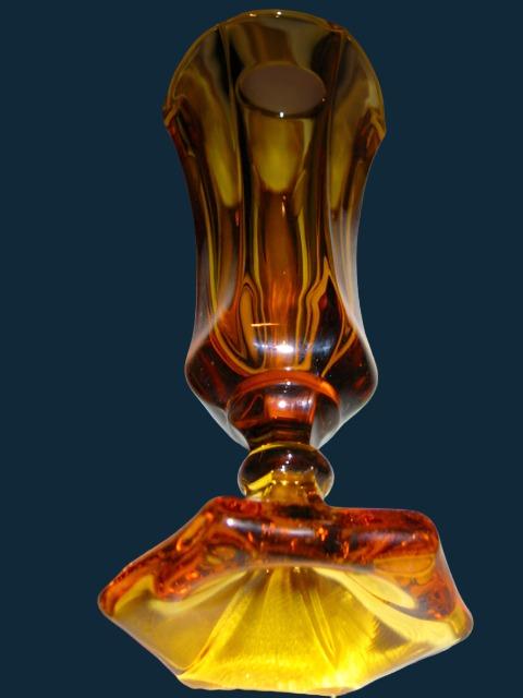 Fostoria Amber Cased Frosted Torch Coins Stem Glass Trumpet Vase