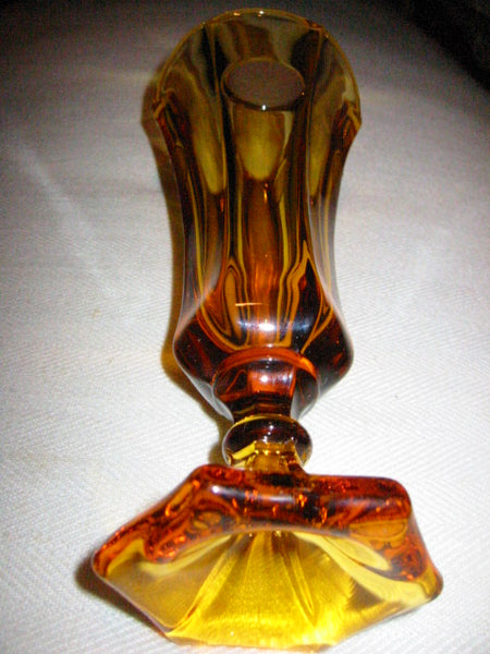 Fostoria Amber Cased Frosted Torch Coins Stem Glass Trumpet Vase